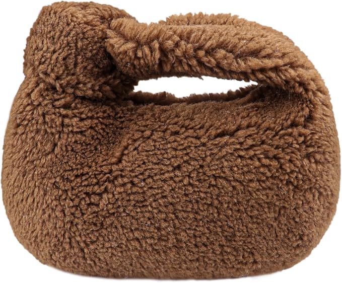 FERCAISH Dumpling Bag Plush Bag Clutch Purses Furry Tote Bag Bag Plush Handbag Storage Bag | Amazon (US)