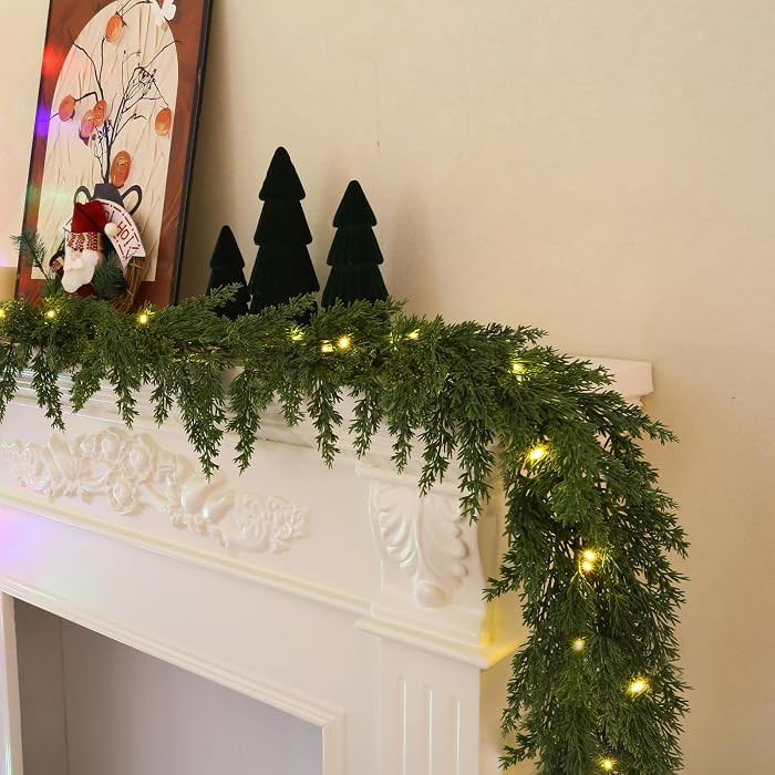 Breeze Touch 6FT Christmas Garland Real Touch Prelit Cedar Greenery Garland with Lights, Realisti... | Amazon (US)