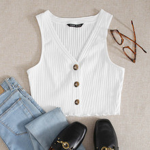 Button Up Rib-knit Tank Top | SHEIN