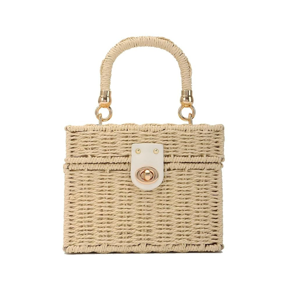 Women Handwoven Straw Bag Rattan Handbag Beach Straw Tote Bag Square Boho Crossbody Bag | Amazon (US)