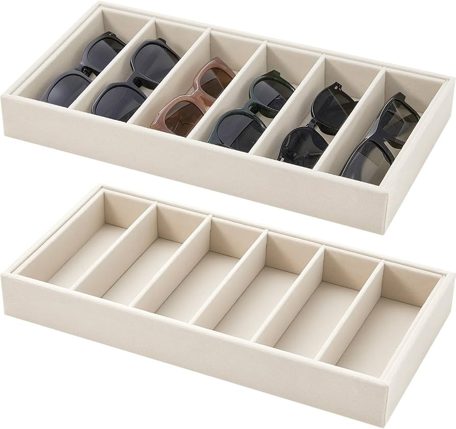 Juexica 2 Pcs Velvet Sunglasses Organizer Tray 6 Grid Sunglass Organizer Velvet Tray Stackable Gl... | Amazon (US)