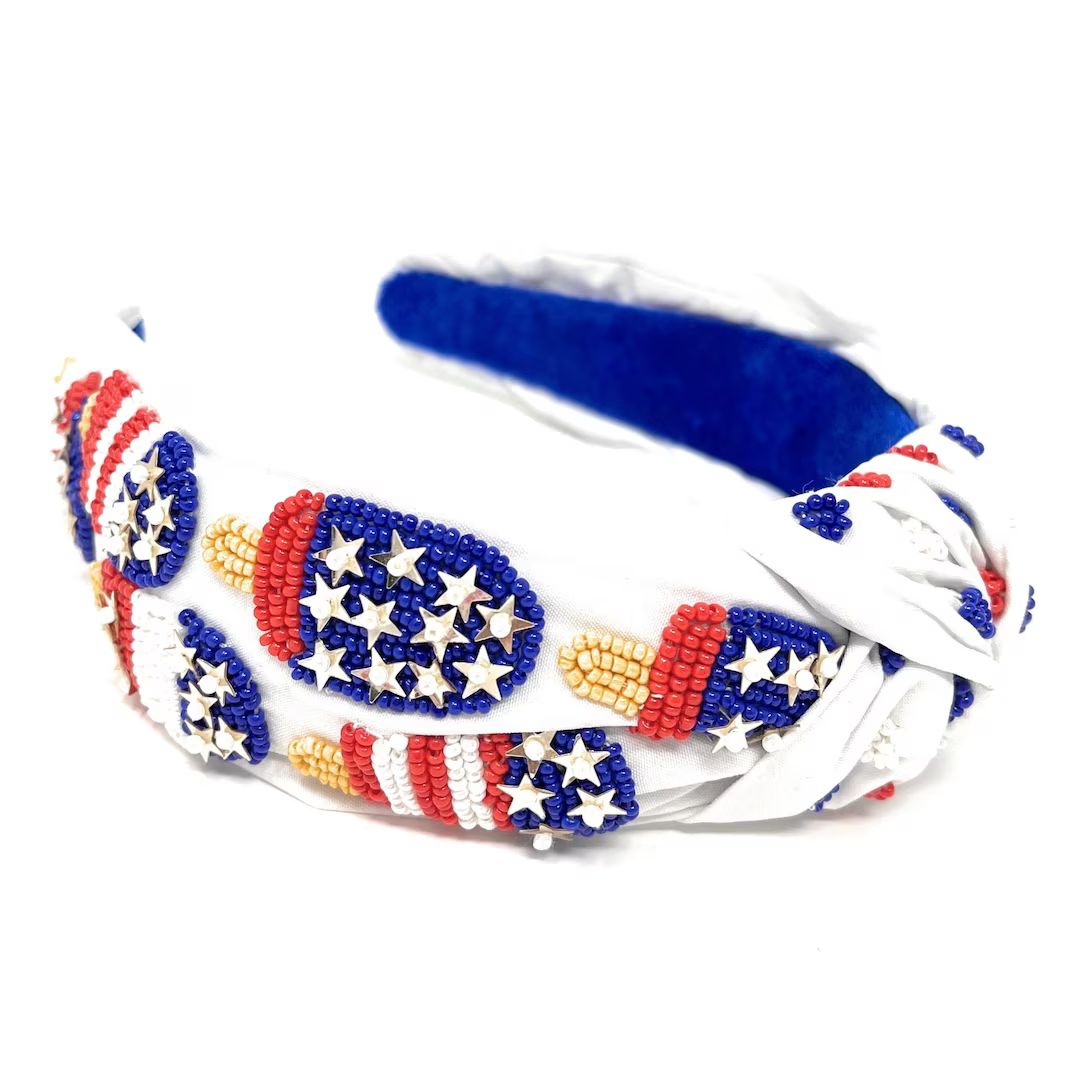 Hand Bead USA Knotted Headband, Patriotic Knot Headband, USA Embellished Knotted Headband, USA Kn... | Etsy (US)