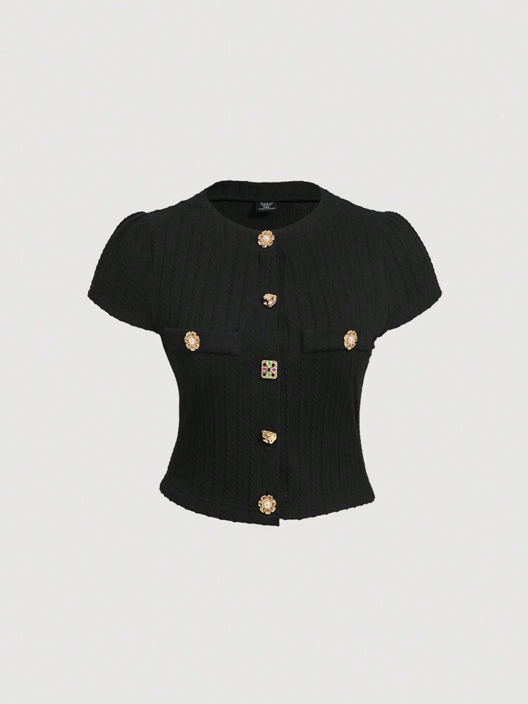 SHEIN MOD Plus Size Women's Floral Jacquard Knit Top With Batwing Sleeves & | SHEIN