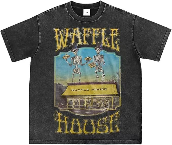 Bellelement Waffle House Vintage Acid Wash T-Shirt Hip Hop Tee Tops | Amazon (US)