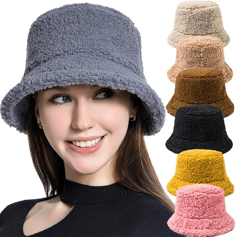 Women Winter Plush Cloche Bucket Hat Warm Furry Fisherman Cap Lambs Wool Hat | Walmart (US)