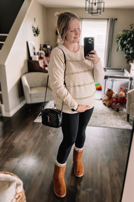 Decided to go super cozy but still sparkly and festive for my holiday party yesterday. It was a smaller gathering and this festive outfit was perfect! Its non-maternity, wearing a large (generously sized) but fits a 20-week bump no problem!

Sweater is currently on sale and I highly suggest grabbing it now so it has time to ship!!

#LTKHoliday #LTKSeasonal #LTKmidsize