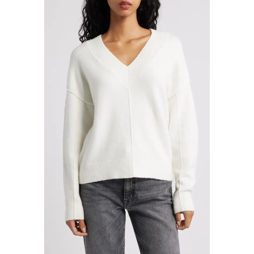Madewell Calina Deep V-Neck Sweater in Winter White at Nordstrom Rack, Size X-Small | Nordstrom Rack