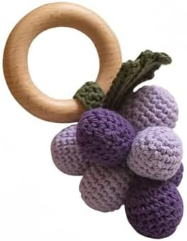 Wooden Baby Rattle Toys Stuffed Crochet Rattle with Teether Ring for Newborn Babies Fruit Wooden ... | Amazon (US)