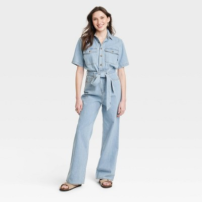 Women's Short Sleeve Jumpsuit - Universal Thread™ Light Wash 14 | Target