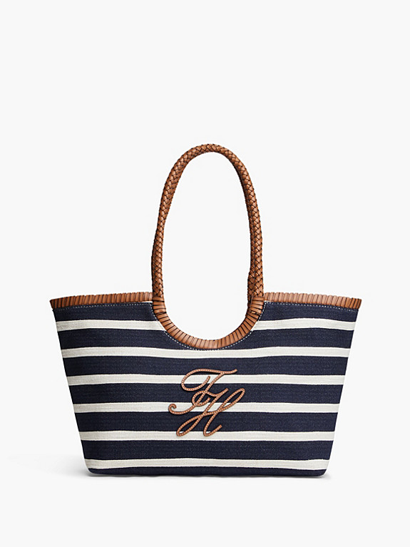 Stripe Textured Logo Tote Bag | Blue | Tommy Hilfiger | Tommy Hilfiger UK