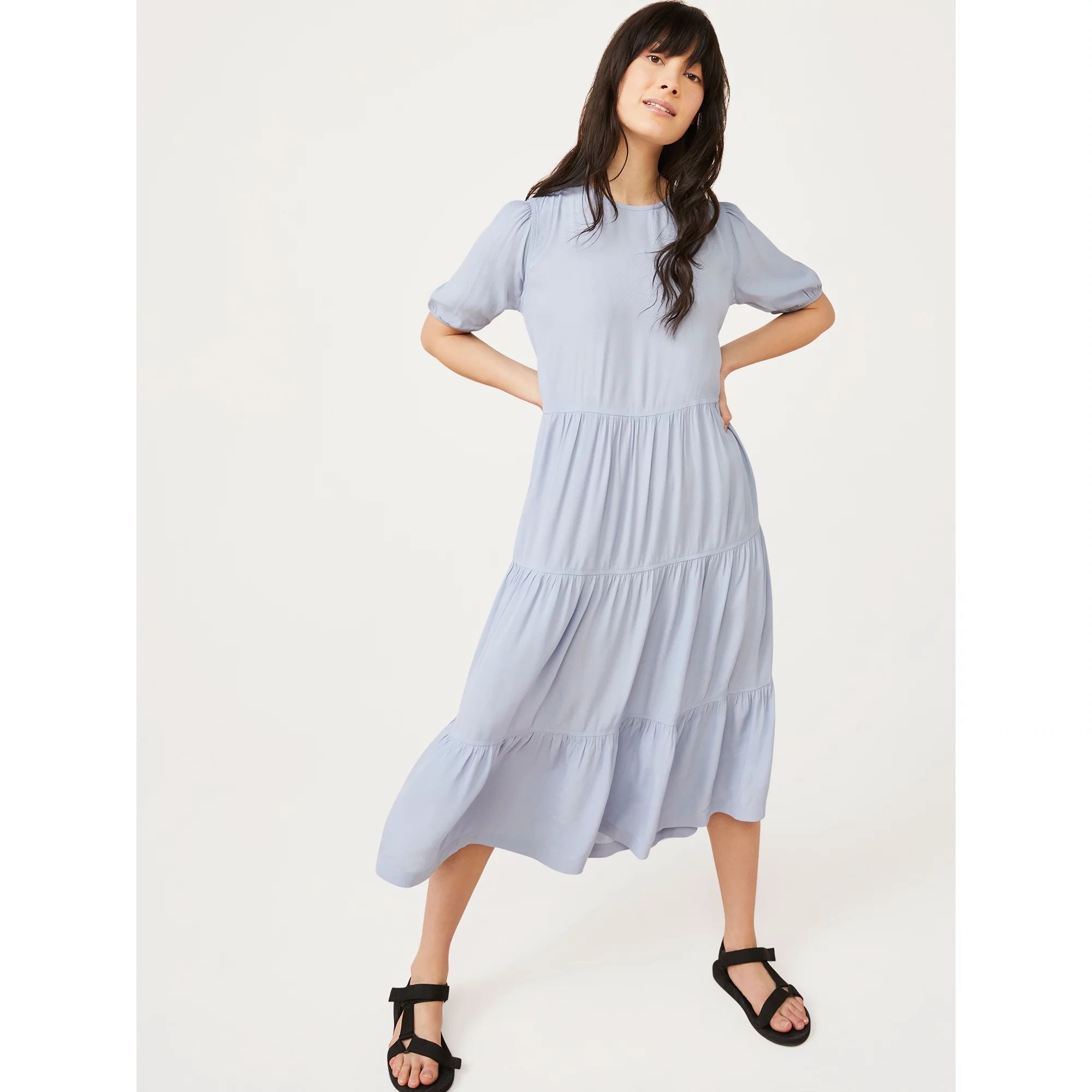 Free Assembly Women's Short Sleeve Tiered Maxi Dress | Walmart (US)