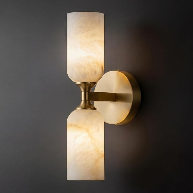 Brass Alabaster Wall Sconces, 2 Light 14 Inch Spanish Natural Marble Wall Light, Luxury Wall Lamp... | Amazon (US)