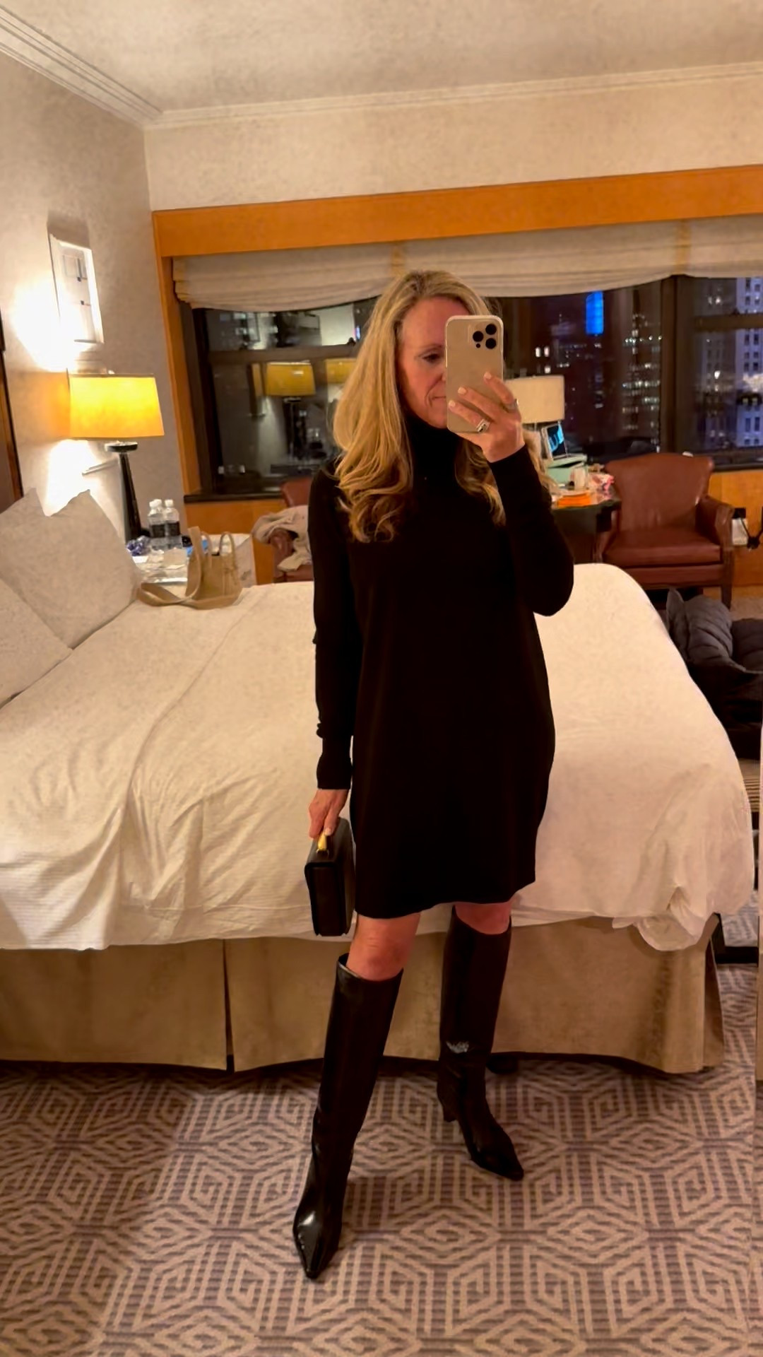 Dinner and a show in NYC
Black cashmere turtleneck sweater dress 
La Canadienne waterproof tall black leather  boots 
Cuyana bag with metal sculptural handle

#LTKOver40 #LTKStyleTip #LTKTravel