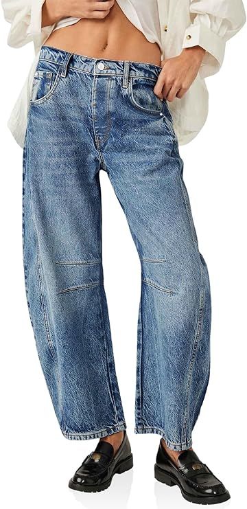 PLNOTME Womens Baggy Boyfriend Jeans Vintage Wide Leg Mid Rise Barrel Denim Ankle Pants | Amazon (US)