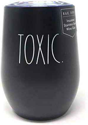 Rae Dunn By Magenta TOXIC 12 Ounce LL Black Color Insulated Stainless Steel Stemless Wine Glass Trav | Amazon (US)