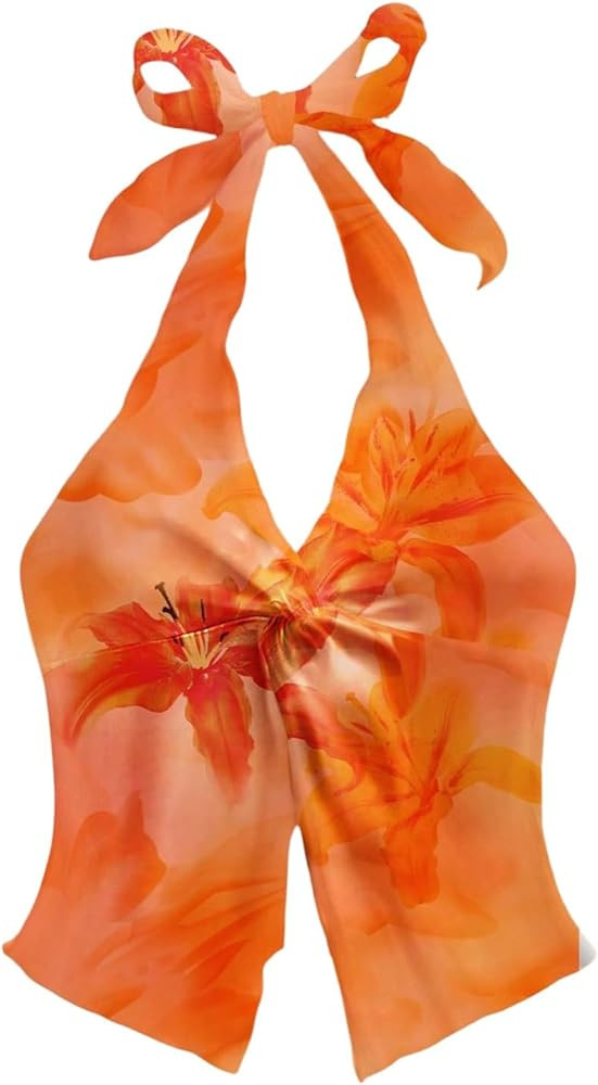 MakeMeChic Women's Halter Tops Slit Twist Front Backless Cute Summer Tank Top | Amazon (US)