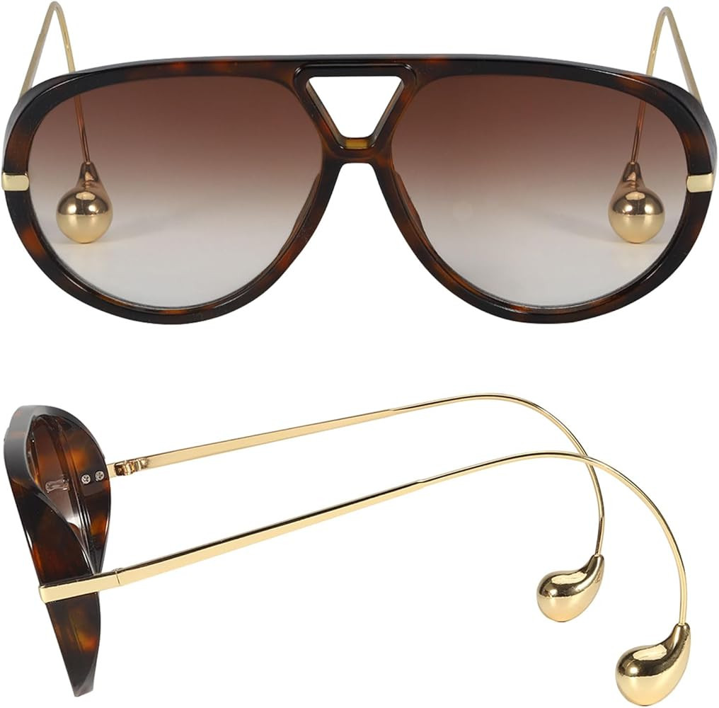 Oversized Aviator Sunglasses with Earring for Women Large Big UV400 Protection Designer 2025 Ladi... | Amazon (US)