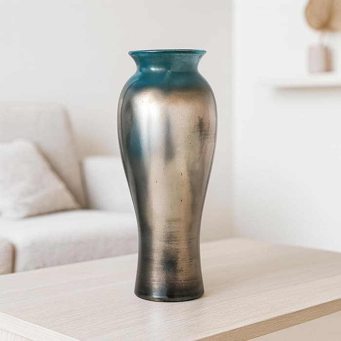 Olpe Tall Decorative Vase with Blue & Metallic Gradient \u2013 Glass Decorative Vases for Home De... | Amazon (US)