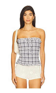 Lovers and Friends Katrina Top in Navy Blue Plaid from Revolve.com | Revolve Clothing (Global)