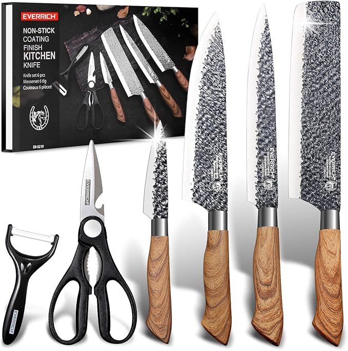 Dnifo 6 PCS Kitchen Cutting Knife Set Non-Stick Blades and Ergonomic Design Pakkawood Handles, St... | Amazon (US)