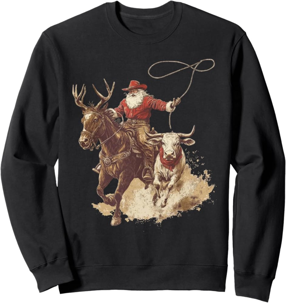 Santa Riding Horse Western Cowboy Christmas Horse Cow Sweatshirt | Amazon (US)