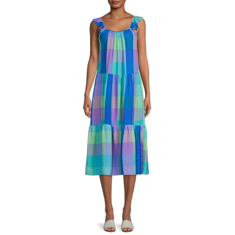 Time and Tru Women's Flutter Sleeve Midi Dress | Walmart (US)