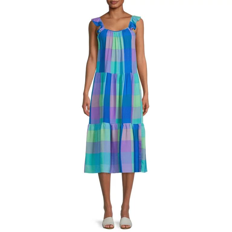 Time and Tru Women's Printed Flutter Sleeve Midi Dress | Walmart (US)