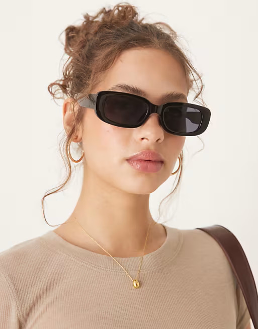 ASOS DESIGN mid square sunglasses in black | ASOS (Global)