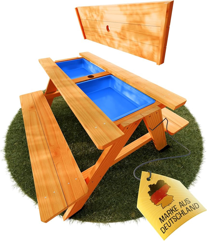 FRIEDO - 2in1 Kindersitzgruppe mit Matschtisch aus lackiertem Holz - Matschk\u00fcche & Wasserspi... | Amazon (DE)