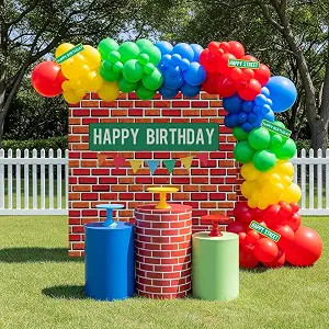 Sesame Friends Birthday Party Supplies Party Decorations Set Include Banner Backdrop red blue Bal... | Amazon (US)