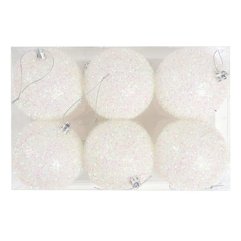 Mrs. Claus' Bakery 6-Count White Iridescent Tinsel Ornaments, 3.1" | At Home