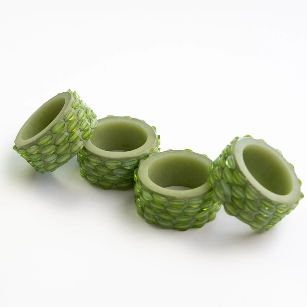 Green Round Resin Beaded Napkin Ring | Set of 4 | Pomegranate