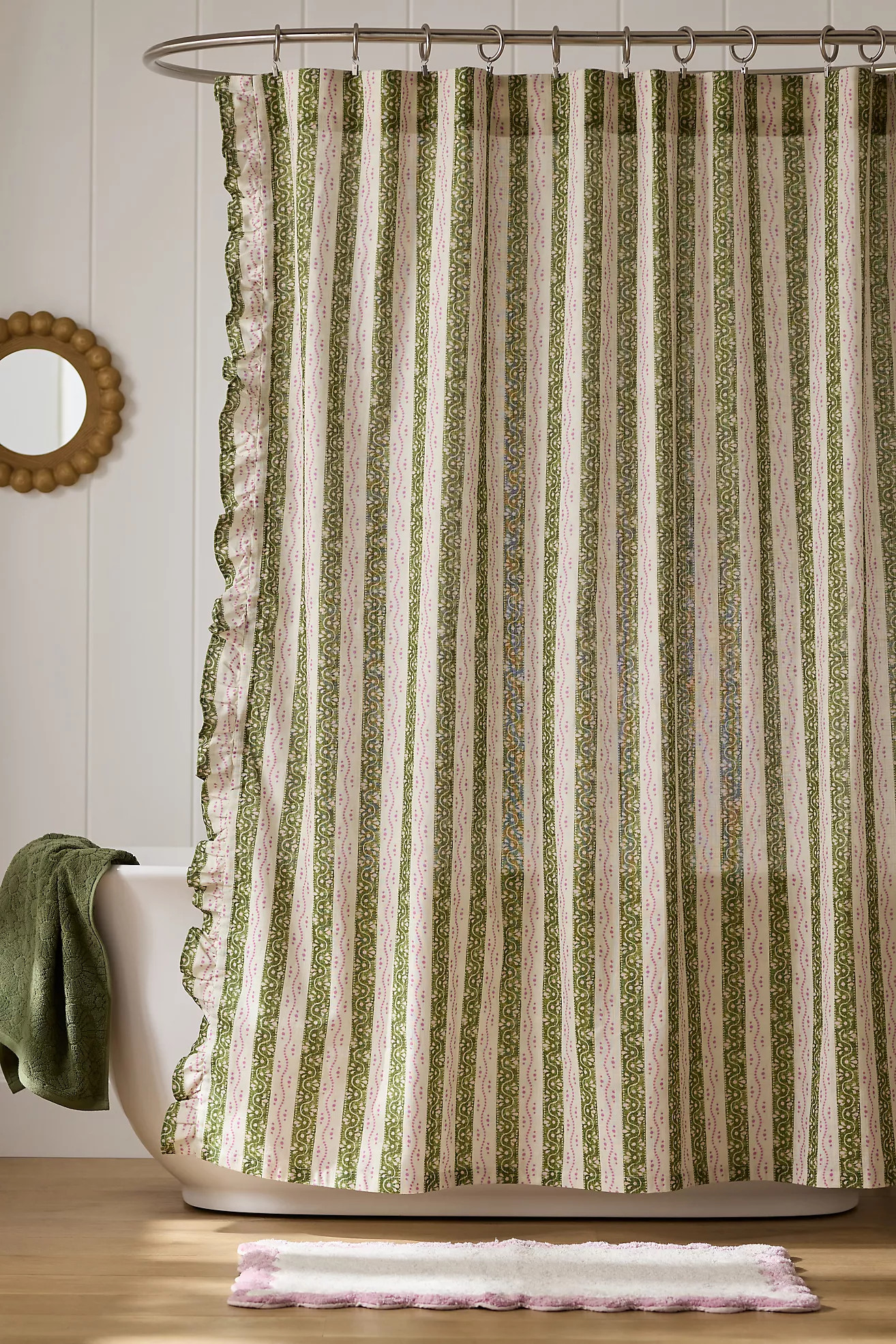 Ivy Cotton Printed Ruffle Stripe Shower Curtain | Anthropologie (US)