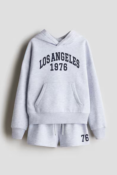 H & M - 2-piece Brushed-Inside Hoodie and Shorts Set - Gray | H&M (US + CA)