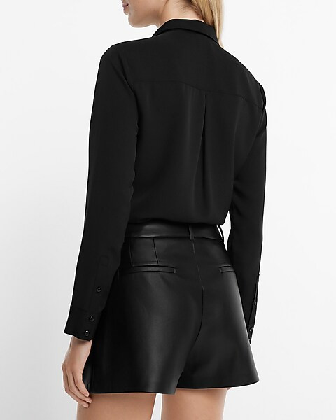 Super High Waisted Pleated Faux Leather Shorts | Express