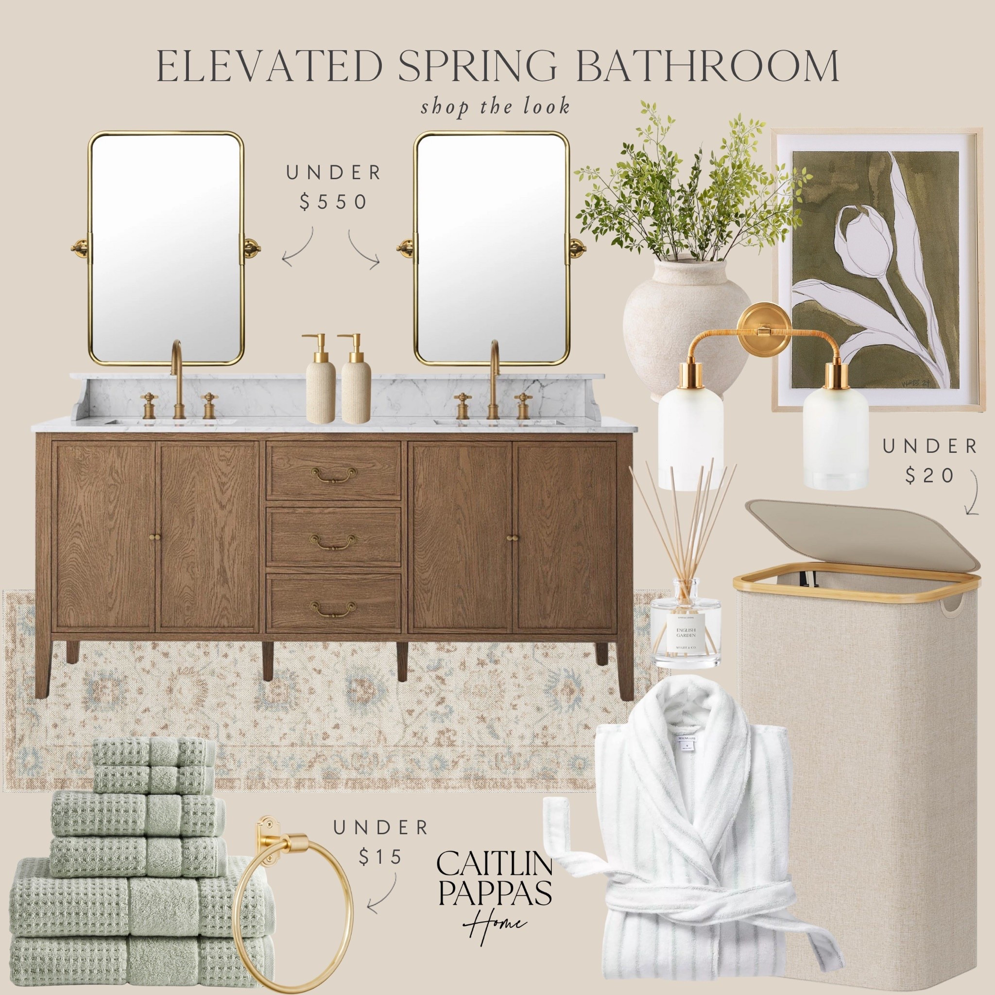 Shop the Look: Elevated Spring Bathroom 🤍🙌🏻 Loving this neutral bathroom, double vanity, and beautiful spring decor! 

#LTKHome