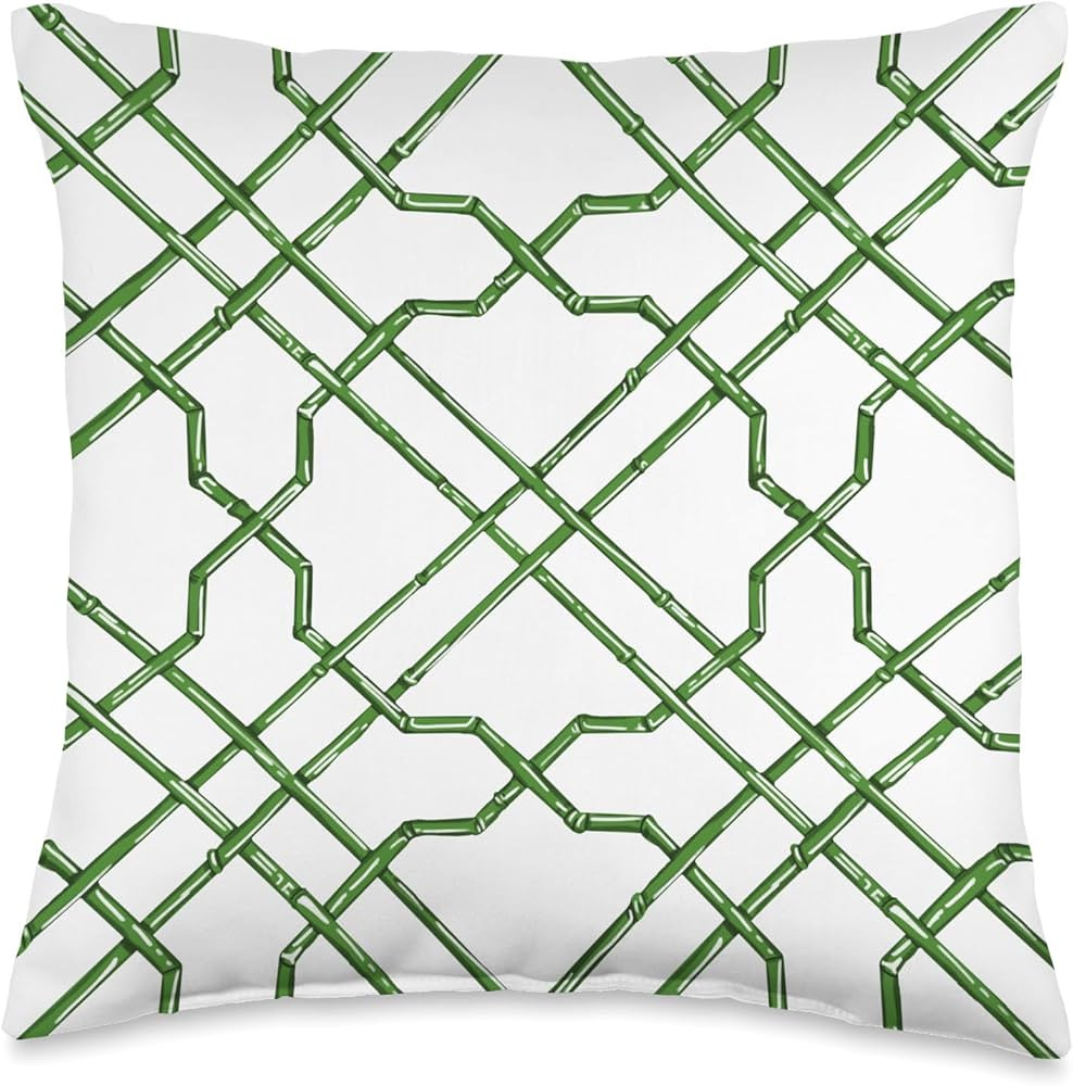 Kelly Green Trellis Preppy Chinoiserie Trellis Pattern Throw Pillow | Amazon (US)