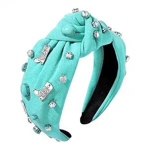 Crystal Knotted Headbands for Women Let's Go Girls Turquoise Cowgirl Boot Headband Rhinestone Emb... | Amazon (US)