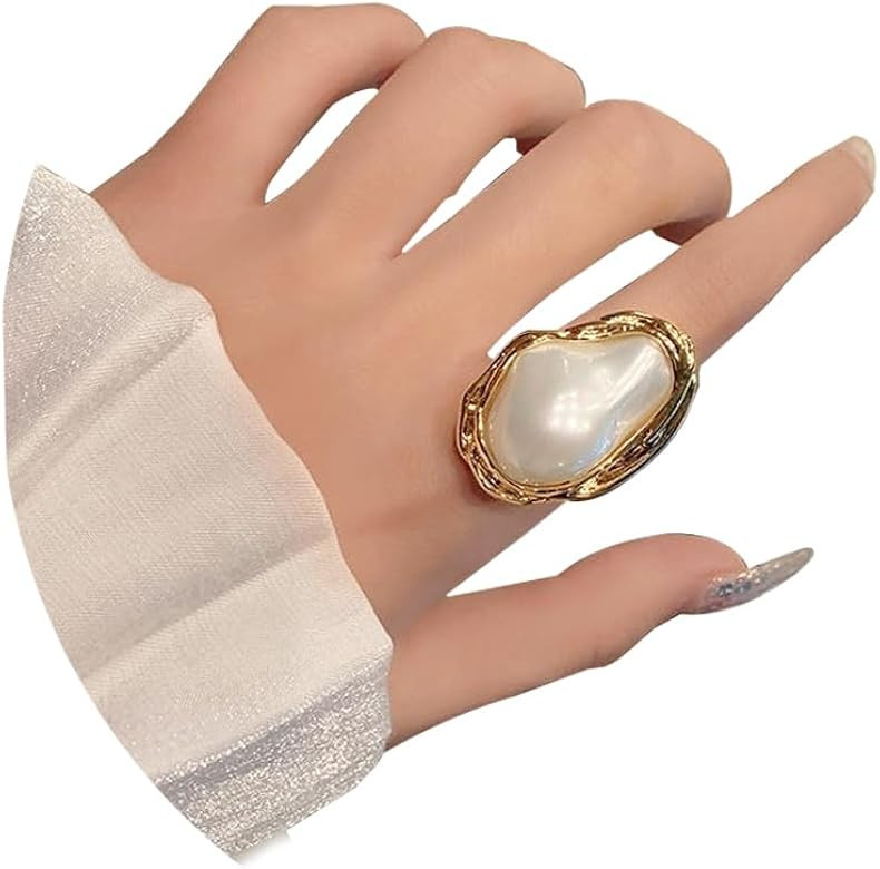 Pearl Ring for Women Promise Stacking Pearl Rings Adjustable Open Pearls Finger Ring Trendy Perso... | Amazon (US)