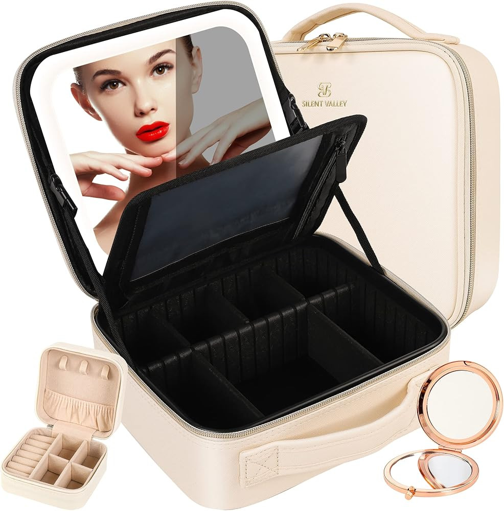 NHOPEJRJY Makeup Bag with Light up Detachable Mirror 3 Color Scenarios Adjustable Brightness Large C | Amazon (US)
