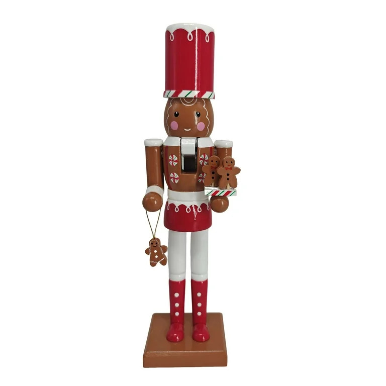 Gingerbread Man Decorative Nutcracker, Red and White, 12", by Holiday Time | Walmart (US)
