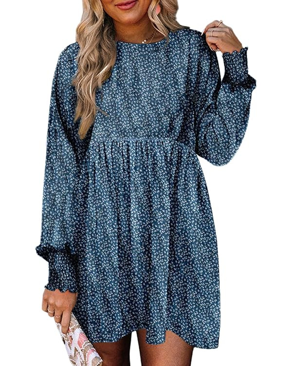 Dokotoo Fall Dresses for Women 2024 Casual Loose Floral Dress Long Sleeve Crew Neck Flowy Swing M... | Amazon (US)