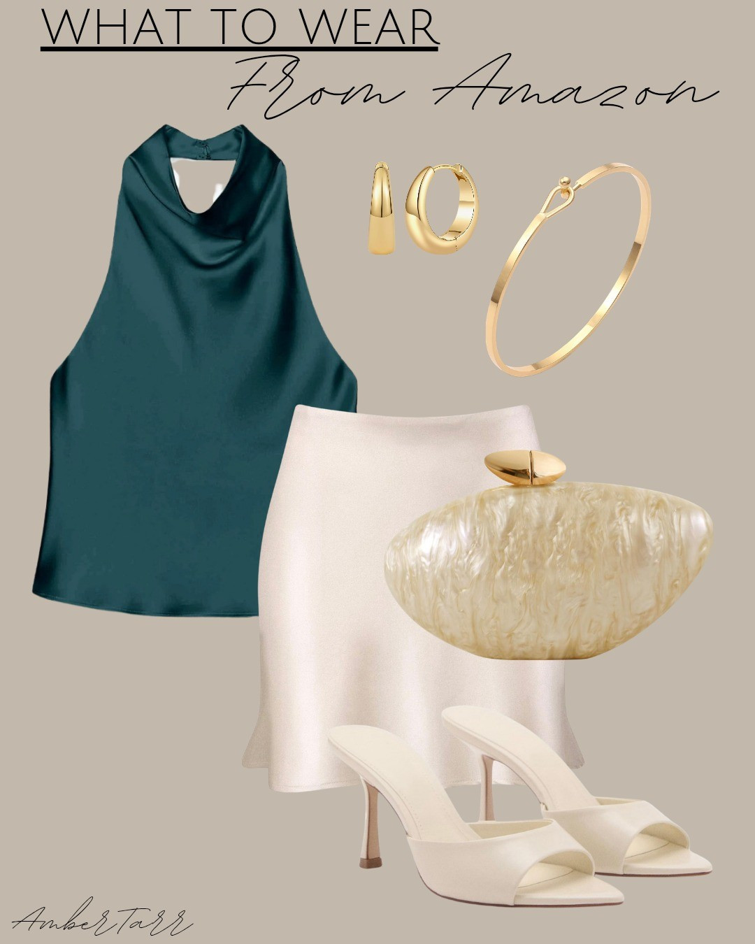 This cowl neck halter top paired with a satin mini skirt, a shoulder bag with hardware, heeled mules, gold layered hoop earrings, and a gold bangle bracelet is such an elegant and sophisticated date night fall and night out outfit that feels effortlessly luxe and polished

#LTKOver40 #LTKgrwm #LTKootd