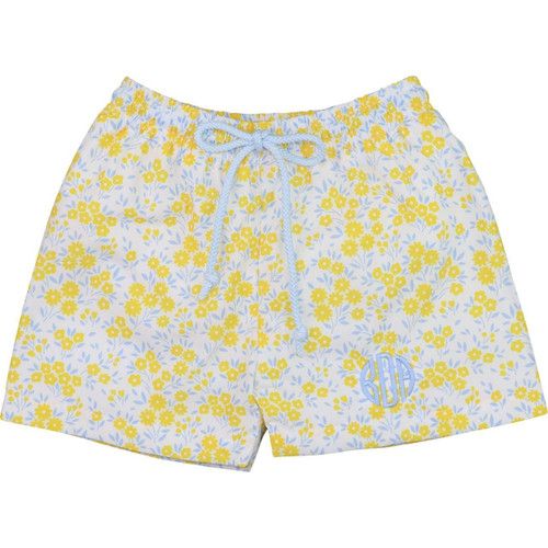 Blue And Yellow Floral Swim Trunks | Cecil and Lou