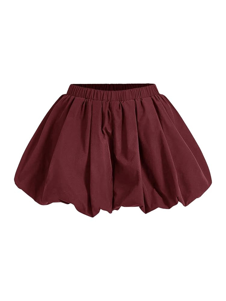 WDIRARA Women's Asymmetrical Hem Bubble Skorts Elastic Waist Loose Fit Solid Mini Skirt Pants | Amazon (US)