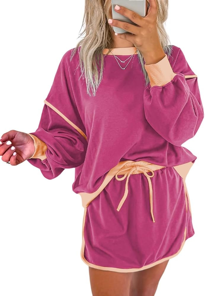 Ecosunny 2 Piece Sets for Women Casual Tracksuit Sweatshirt Waist Skirted Skorts Matching Set Lou... | Amazon (US)