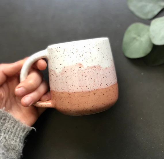 Speckled pottery mug, white and pink coffee mug, modern coffee cup | Etsy (US)