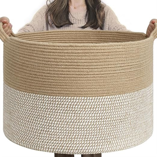 INDRESSME Extra Large Woven Baskets for Storage, 21.7'' x 13.8'' Wicker Basket with Handle for Bl... | Amazon (US)