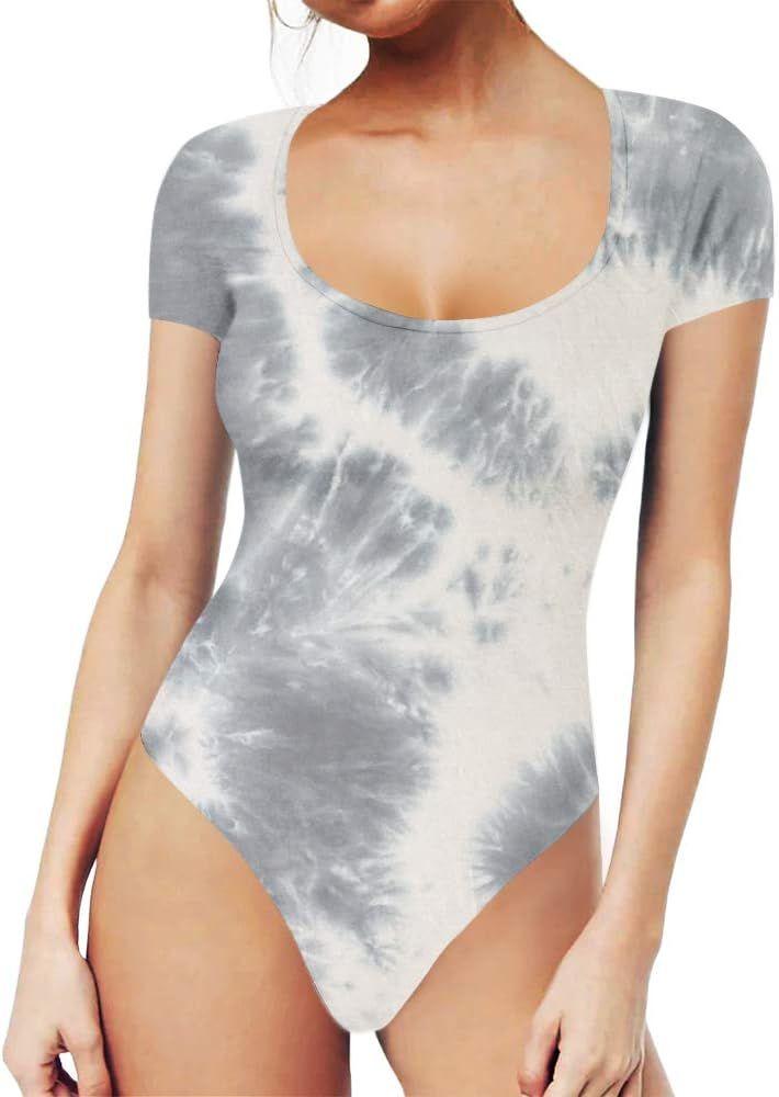CLOZOZ Women's Scoop Neck Basic T Shirts Leotard Bodysuits (TIE-DYE, X-Large) at Amazon Women’s... | Amazon (US)