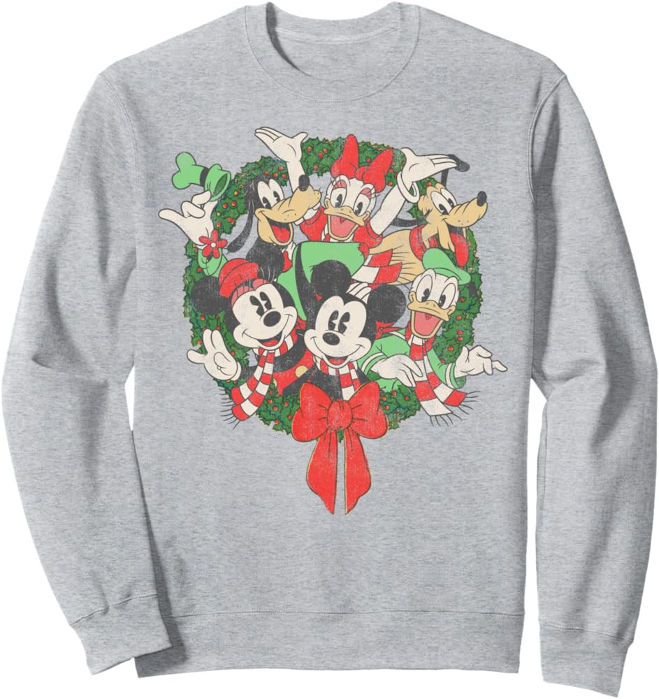 Disney Group Shot Christmas Wreath Sweatshirt,Long Sleeve | Amazon (US)